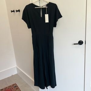 Lush Navy Linen Wide Leg Jumpsuit L